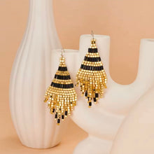 Φόρτωσε την φωτογραφία στο Gallery viewer, Σκουλαρίκια Boho μεγάλα, χάντρα τύπου Miyuki, μαύρο, 0906261