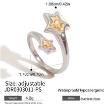 Φόρτωσε την φωτογραφία στο Gallery viewer, Δαχτυλίδι ατσάλινο σχέδιο αστέρι, σε ασημί - κίτρινο χρυσό, 3010254B