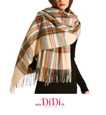 Κουβέρτα - πασμίνα καρό καφέ - μπεζ, 24112514