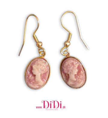 Σκουλαρίκια ατσάλινα καμέο ροζ, 18mm x 13mm, σε κίτρινο χρυσό, 2710254