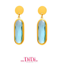 Φόρτωσε την φωτογραφία στο Gallery viewer, Σκουλαρίκια ατσάλινα κρεμαστά, οβάλ κρύσταλλο γαλάζιο, 2602265