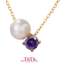 Φόρτωσε την φωτογραφία στο Gallery viewer, Κολιέ ατσάλινο, μοβ ζιργκόν και ακριλική πέρλα, σε κίτρινο χρυσό, 0503262