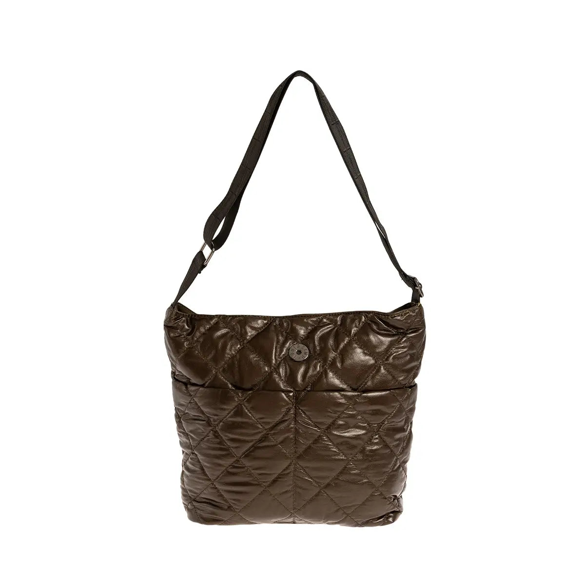 Τσάντα ώμου και χιαστί καπιτονέ, σοκολά, 24259