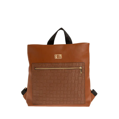 Τσάντα πλάτης απο ανθεκτικό συνθετικό δέρμα με δύο υφές, κάμελ, 24243