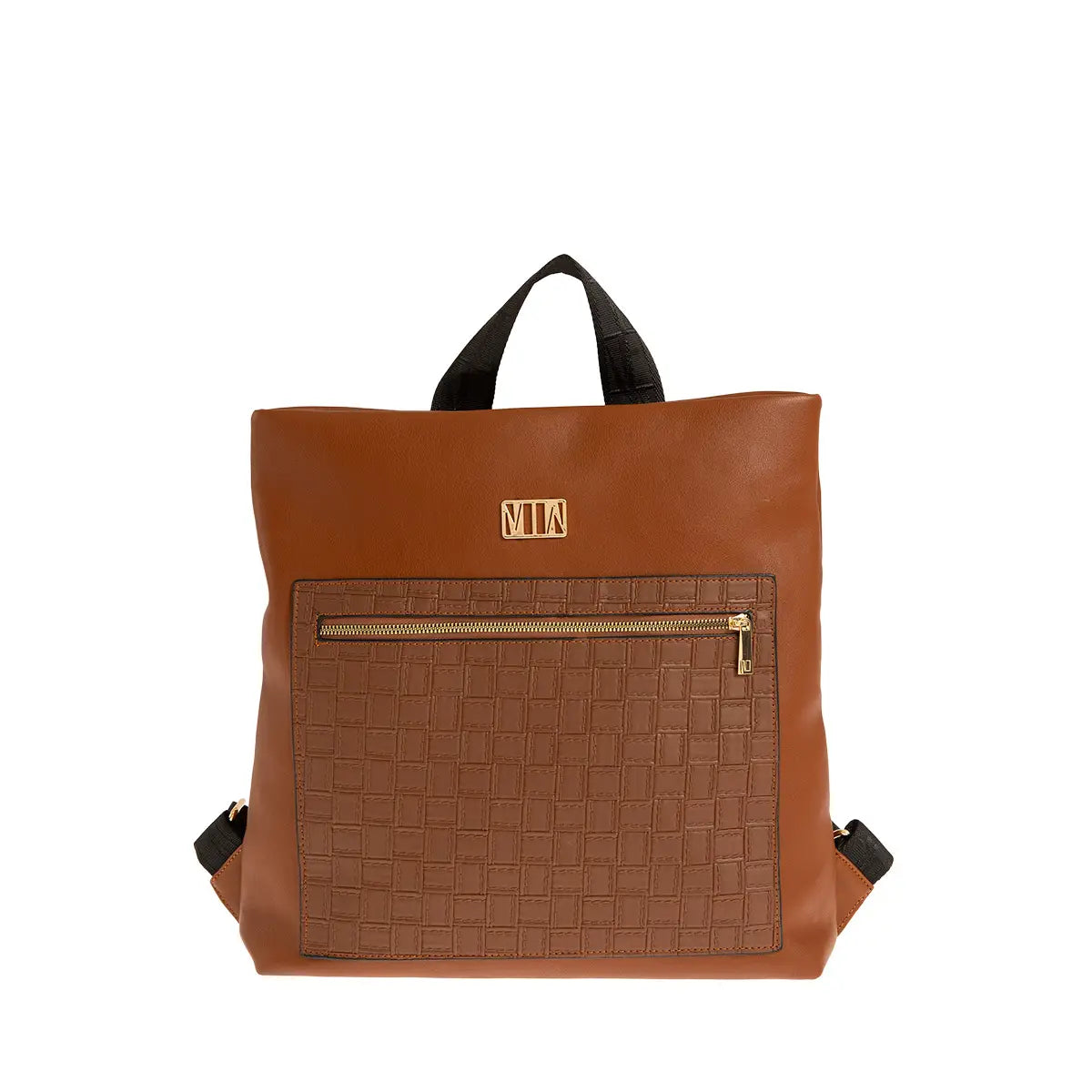 Τσάντα πλάτης απο ανθεκτικό συνθετικό δέρμα με δύο υφές, κάμελ, 24243