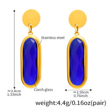 Φόρτωσε την φωτογραφία στο Gallery viewer, Σκουλαρίκια ατσάλινα κρεμαστά, οβάλ κρύσταλλο μπλε, 2602263