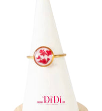 Φόρτωσε την φωτογραφία στο Gallery viewer, Δαχτυλίδι ατσάλινο φλοράλ με γυαλί, σε κίτρινο χρυσό, 1603264