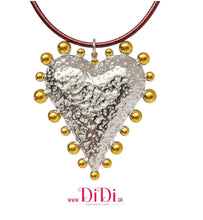 Φόρτωσε την φωτογραφία στο Gallery viewer, Κολιέ καρδιά ατσάλινη με σχέδιο, σε ασημί - κίτρινο χρυσό, 0802268