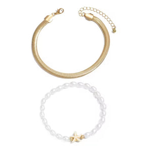Βραχιόλι ποδιού zinc alloy (ψευδάργυρος), με ακριλικές πέρλες σετ των 2, σε κίτρινο χρυσό, 2406251