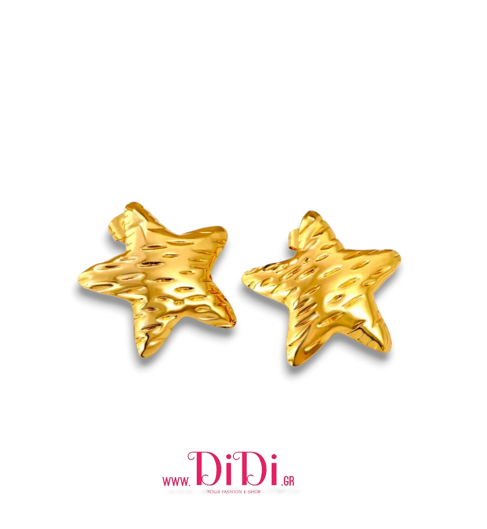 Ατσάλινα σκουλαρίκια καρφάκι αστέρι, κίτρινο χρυσό, 0111256