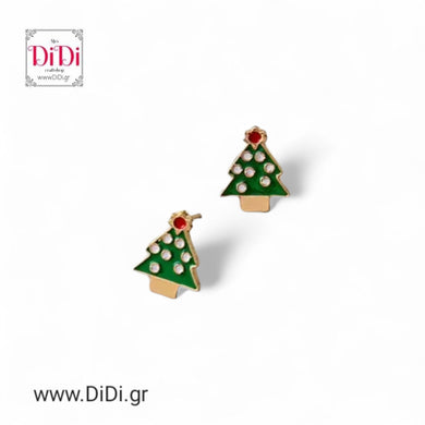 Σκουλαρίκια Χριστουγεννιάτικα με σμάλτο, σε κίτρινο χρυσό, 13092514