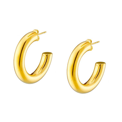 Σκουλαρίκια κρίκοι ατσάλινοι κλασσικοί, σε κίτρινο χρυσό, 02243G