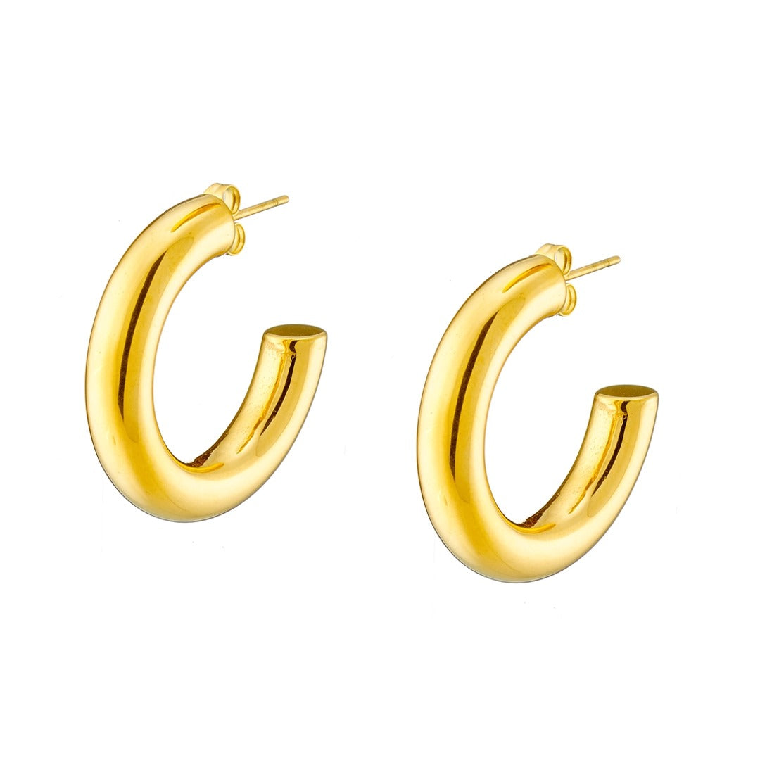 Σκουλαρίκια κρίκοι ατσάλινοι κλασσικοί, σε κίτρινο χρυσό, 02243G