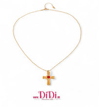 Φόρτωσε την φωτογραφία στο Gallery viewer, Κολιέ σταυρός ατσάλινος, με κόκκινη πέτρα, σε κίτρινο χρυσό, 0603269