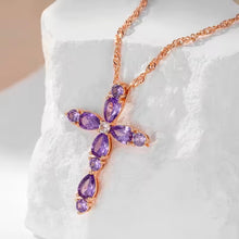 Φόρτωσε την φωτογραφία στο Gallery viewer, Κολιέ σταυρός χάλκινο με μοβ ζιργκόν, σε ροζ χρυσό, 28112511