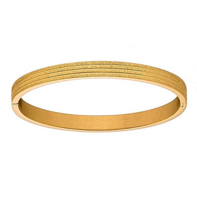 Βραχιόλι ατσάλινο σταθερή βέργα οβάλ με σχέδιο σφυρίλατο, σε κίτρινο χρυσό, 00935G