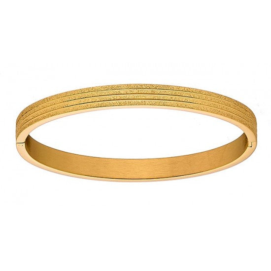 Βραχιόλι ατσάλινο σταθερή βέργα οβάλ με σχέδιο σφυρίλατο, σε κίτρινο χρυσό, 00935G