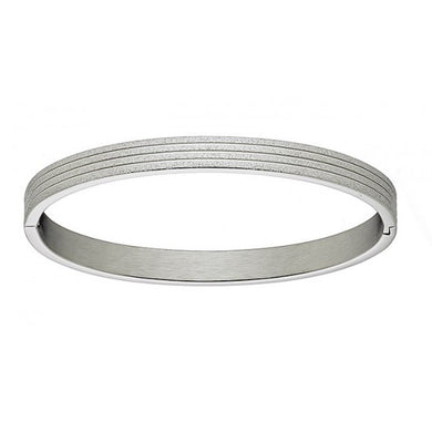 Βραχιόλι ατσάλινο σταθερή βέργα οβάλ με σχέδιο σφυρίλατο, σε ασημί, 00935S