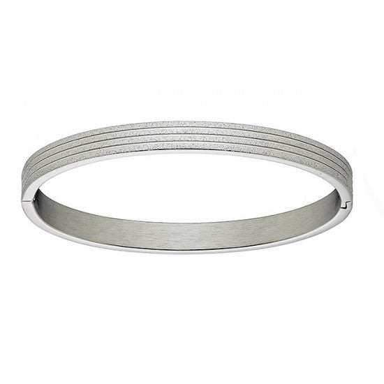 Βραχιόλι ατσάλινο σταθερή βέργα οβάλ με σχέδιο σφυρίλατο, σε ασημί, 00935S