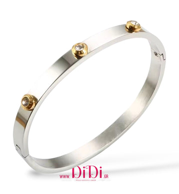 Ατσάλινο βραχιόλι σταθερή βέργα οβάλ, με στρας, σε ασημί, 2510252S