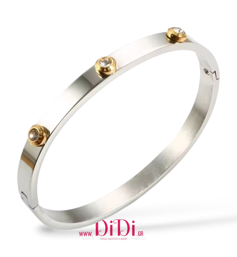 Ατσάλινο βραχιόλι σταθερή βέργα οβάλ, με στρας, σε ασημί, 2510252S