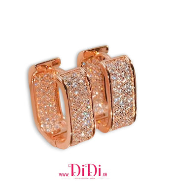 Σκουλαρίκια κρίκοι ατσάλινοι 1,6cm οβάλ με καρφωτά λευκά στρας, ροζ χρυσό, 2910259R