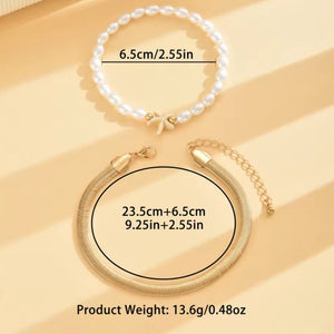 Βραχιόλι ποδιού zinc alloy (ψευδάργυρος), με ακριλικές πέρλες σετ των 2, σε κίτρινο χρυσό, 2406251