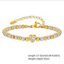 Φόρτωσε την φωτογραφία στο Gallery viewer, Ατσάλινο βραχιόλι αλυσίδα με καρδιά, σε κίτρινο χρυσό ασημί, 2010255B