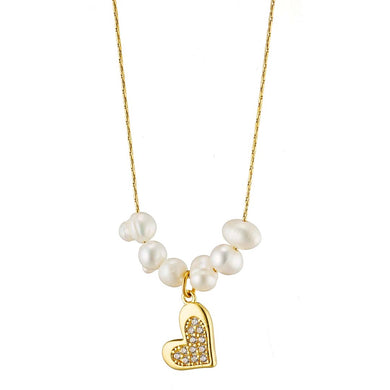 Κολιε ατσάλινο καρδιά με συνθετική περλίτσα, σε κίτρινο χρυσό, 07278G