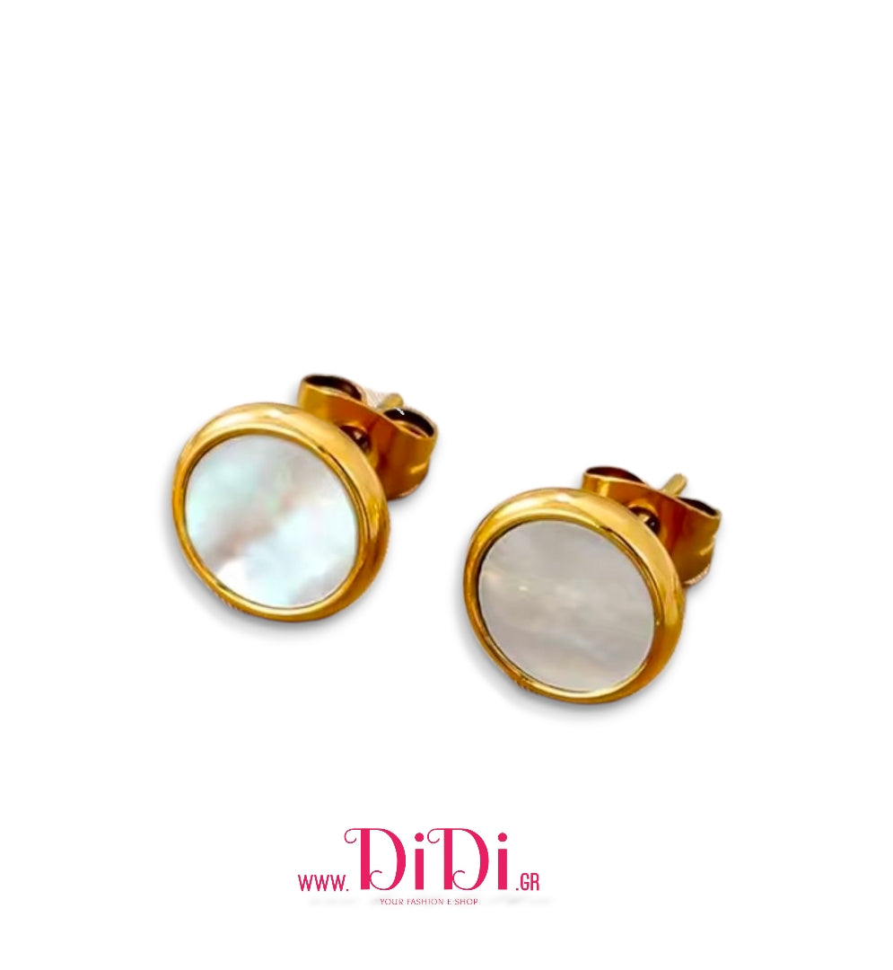 Ατσάλινα σκουλαρίκια καρφάκι στρογγυλό 10mm με φίλντισι, σε κίτρινο χρυσό, 0511254G