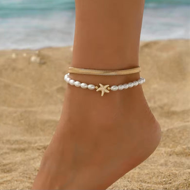 Βραχιόλι ποδιού zinc alloy (ψευδάργυρος), με ακριλικές πέρλες σετ των 2, σε κίτρινο χρυσό, 2406251