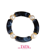 Φόρτωσε την φωτογραφία στο Gallery viewer, Βραχιόλι ελαστικό με ακριλικές χάντρες &amp; πέρλες, μαύρο - χρυσό, 16102511