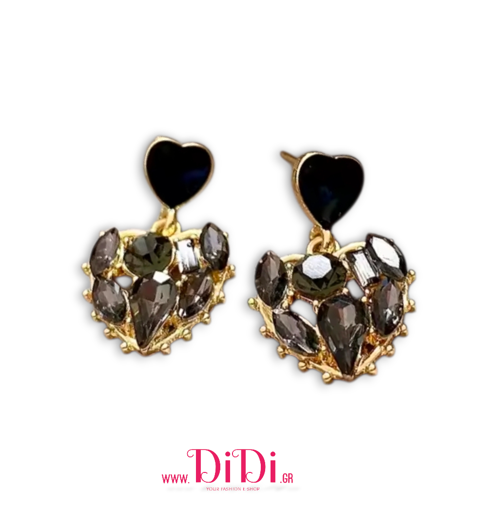 Σκουλαρίκια καρδιές με κρύσταλλα σε μαύρο & ανθρακί, 05122510