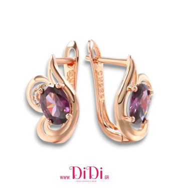 Σκουλαρίκια κρίκος με μοβ πετρα, σε ροζ χρυσό, 2811255