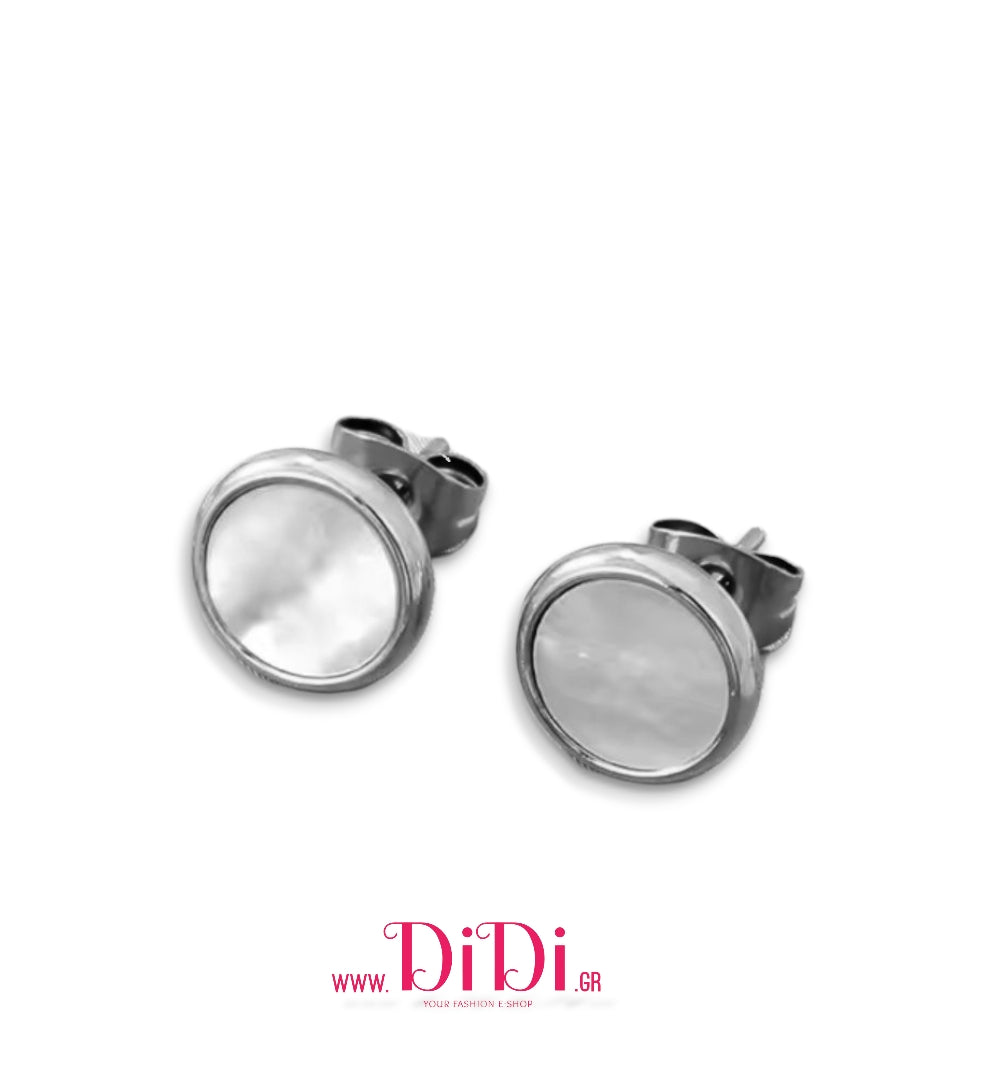 Ατσάλινα σκουλαρίκια καρφάκι στρογγυλό 10mm με φίλντισι, σε ασημί, 0511254S