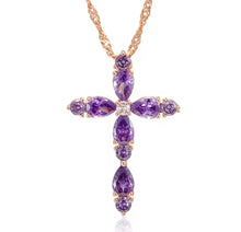 Φόρτωσε την φωτογραφία στο Gallery viewer, Κολιέ σταυρός χάλκινο με μοβ ζιργκόν, σε ροζ χρυσό, 28112511