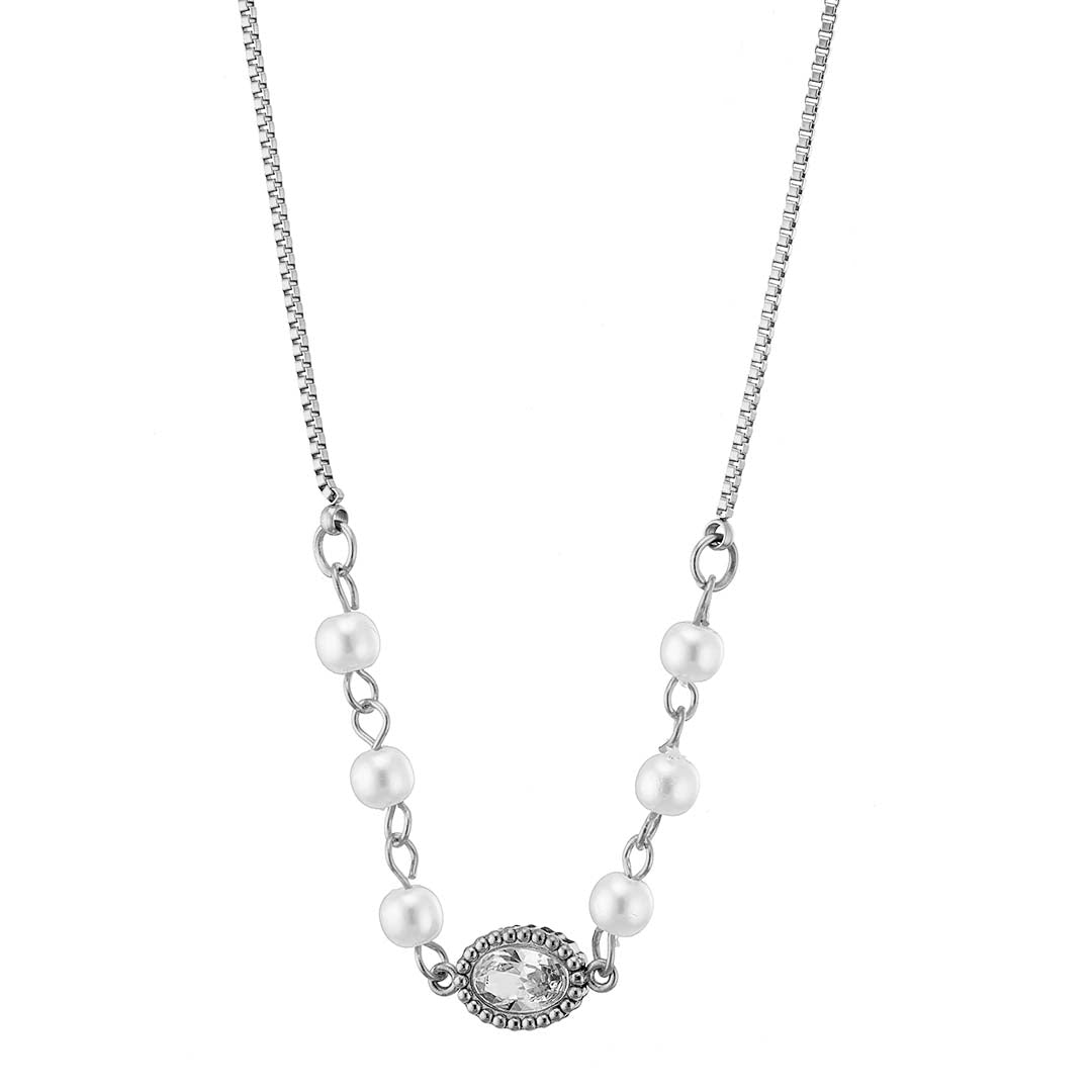 Κολιέ ατσάλινο, λευκό ζιργκόν, σε ασημί, 07263S