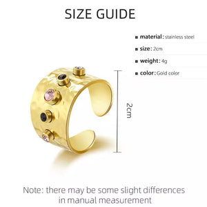 Ατσάλινο δαχτυλίδι ρυθμιζόμενο με χρωματιστές πέτρες νο2, σε κίτρινο χρυσό