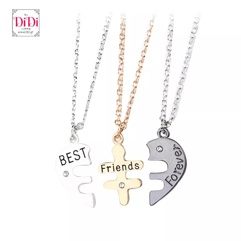 Κολιέ best friends τριπλό, κίτρινο, ροζ χρυσό, ασημί
