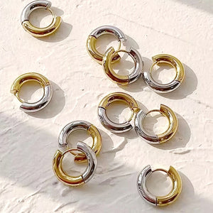 Σκουλαρίκια κρίκοι ατσάλινοι δίχρωμοι 2,3cm, σε κίτρινο χρυσό & ασημί