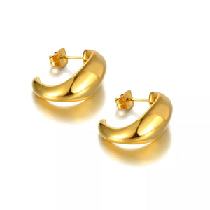 Σκουλαρίκια ατσάλινα κρίκοι, οβάλ σχήματος, σε κίτρινο χρυσό