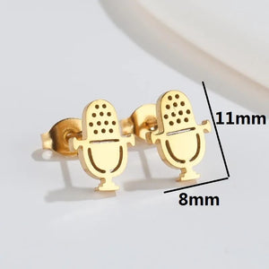 Ατσάλινα σκουλαρίκια μικρόφωνα, κίτρινο χρυσό