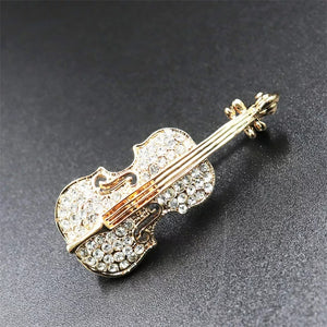 Καρφίτσα βιολί με λευκές πέτρες, σε κίτρινο χρυσό