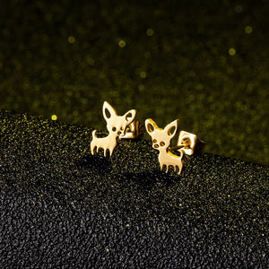 Ατσάλινα σκουλαρίκια σκύλος τσιουάουα, χρυσό