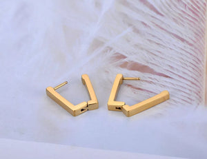 Ατσάλινα σκουλαρίκια κρίκοι παραλληλόγραμμο 2cm σε κίτρινο χρυσό