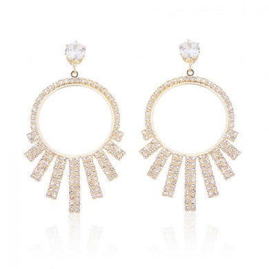 Σκουλαρίκια κρεμαστά στρογγυλά με στρας, χρυσαφί απόχρωση