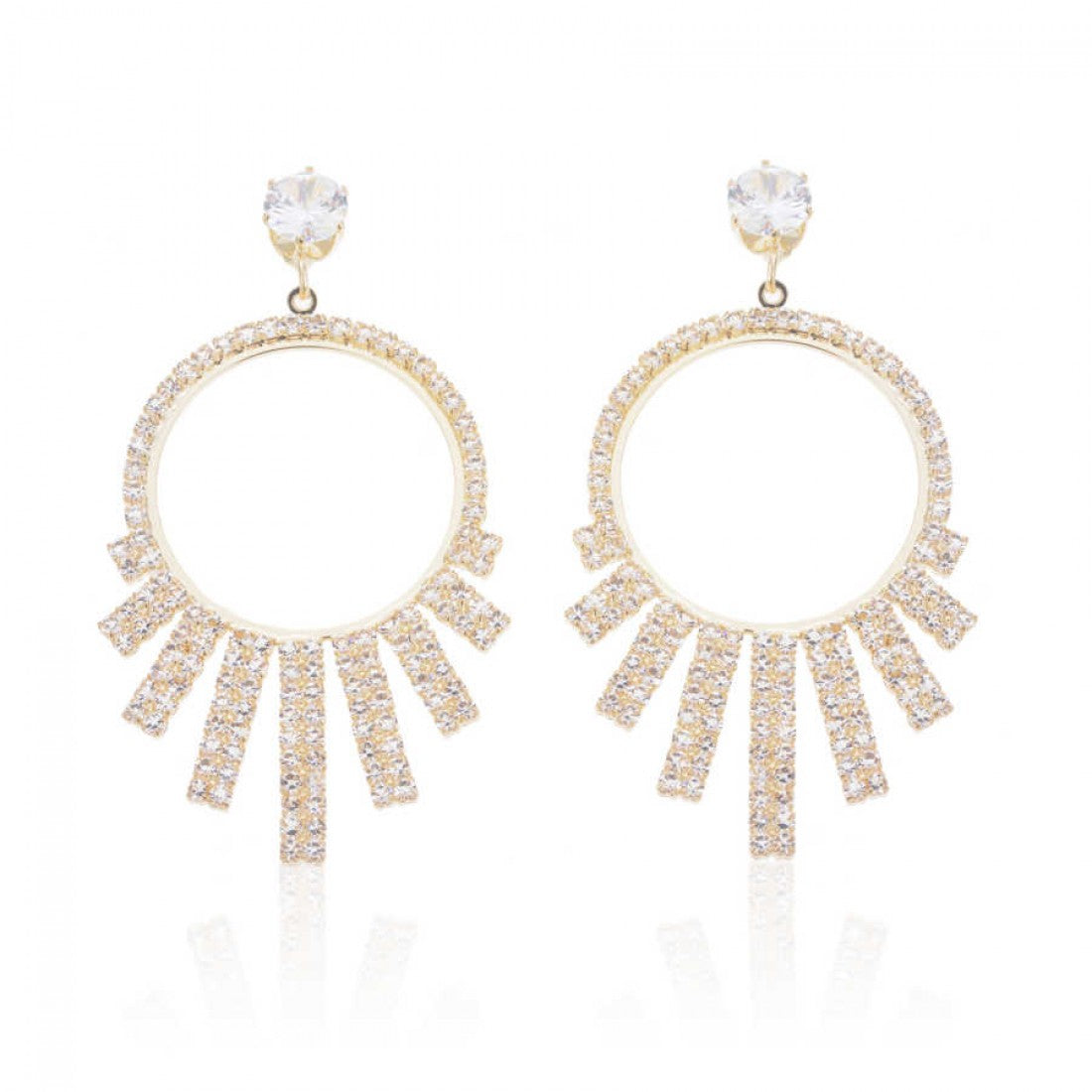 Σκουλαρίκια κρεμαστά στρογγυλά με στρας, χρυσαφί απόχρωση