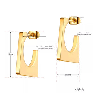 Σκουλαρίκια ατσάλινα, κρίκοι τετράγωνοι 2cm σε χρυσό χρώμα