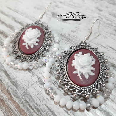 Σκουλαρίκια κρίκοι καμέο με κρύσταλλα, σε ασημί, 1910253