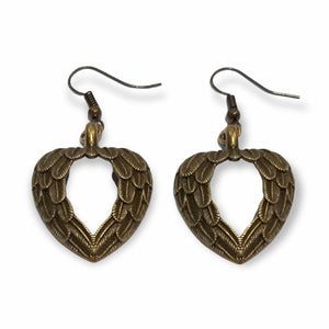Σκουλαρίκια καρδιές κρεμαστές, bronze antique